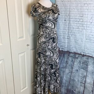 Peruvian Connection marble swirl print maxi dress shirt sleeve Pima Cotton XS